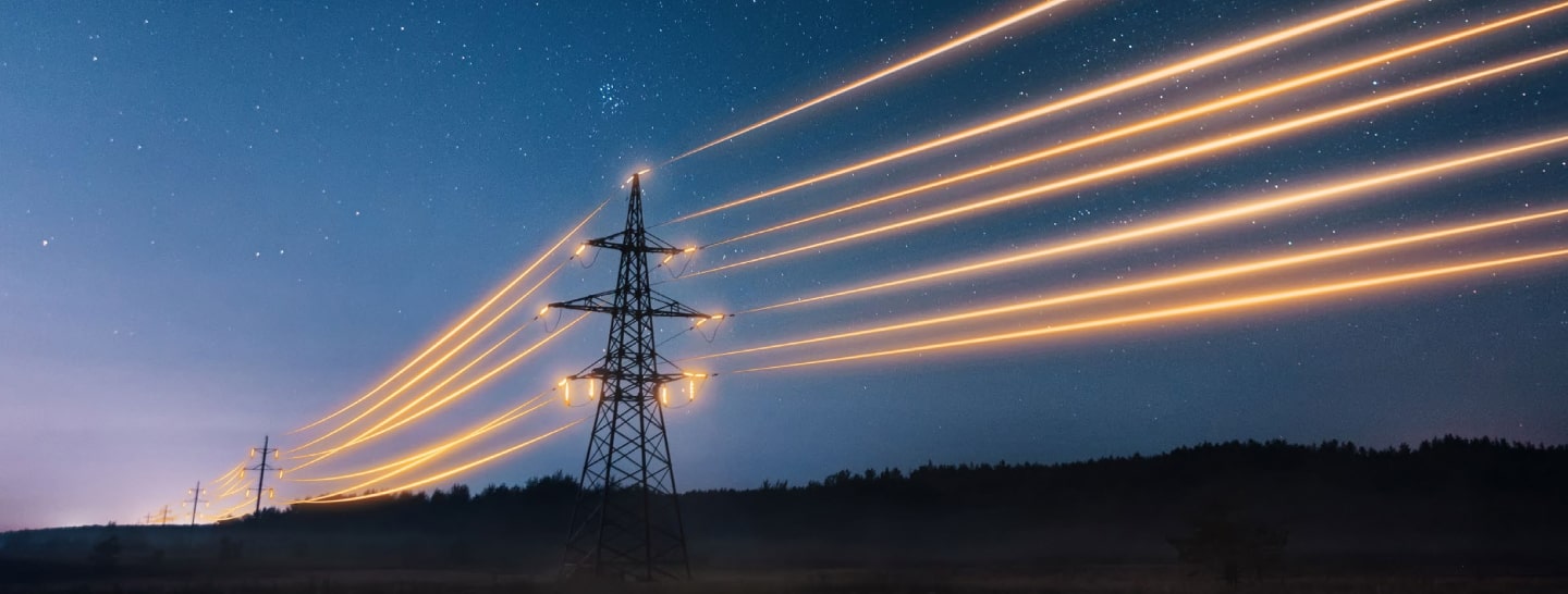 pylon cables shining in night sky